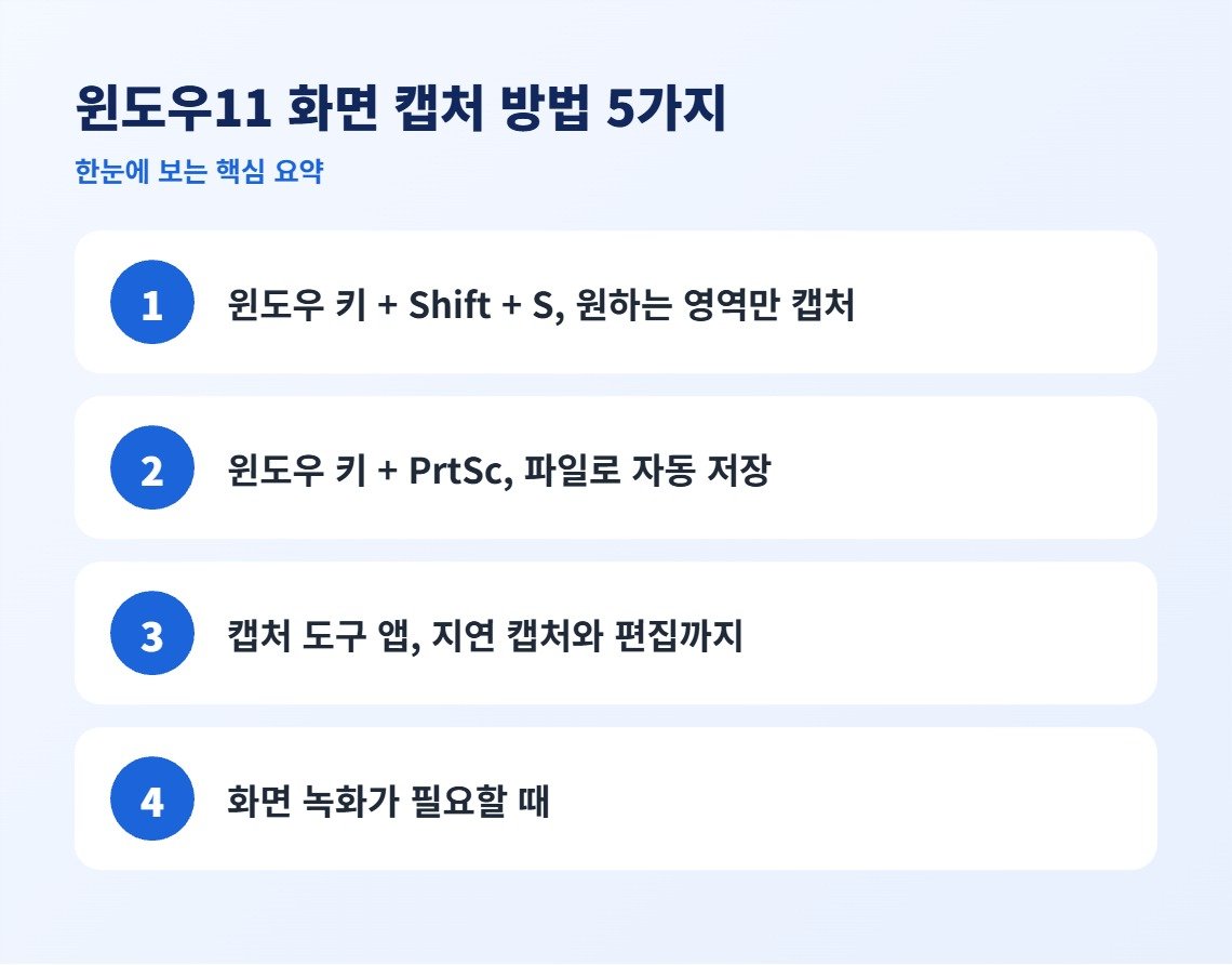 윈도우11 화면 캡처 방법 5가지 핵심 요약